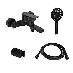 Комплект Qtap Slavonice Black Matt: Змішувач QTSLA259BLM45918 + Тримач QT829910842854OB + Шланг