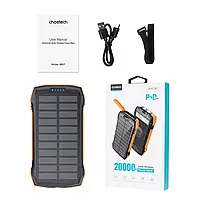 Повербанк з сонячною панеллю 20000mAh Choetech B657 Black PD20W+QC QC3.0 PD3.0 бездротова зарядка (43-00134), фото 6