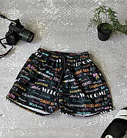 Легкі чорні чоловічі пляжні шорти на підкладці з яскравими написами SHOP OP