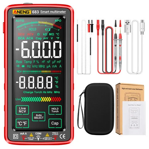 Цифровий мультиметр ANENG 683 AC/DC сенсорний екран 6000 відліків Li-ion 3.7V 2800mAh