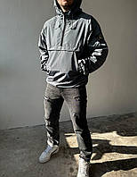 Сіра чоловіча куртка анорак Stone Island з патчем SHOP OP