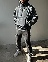 Сіра чоловіча куртка анорак Stone Island з патчем SHOP OP