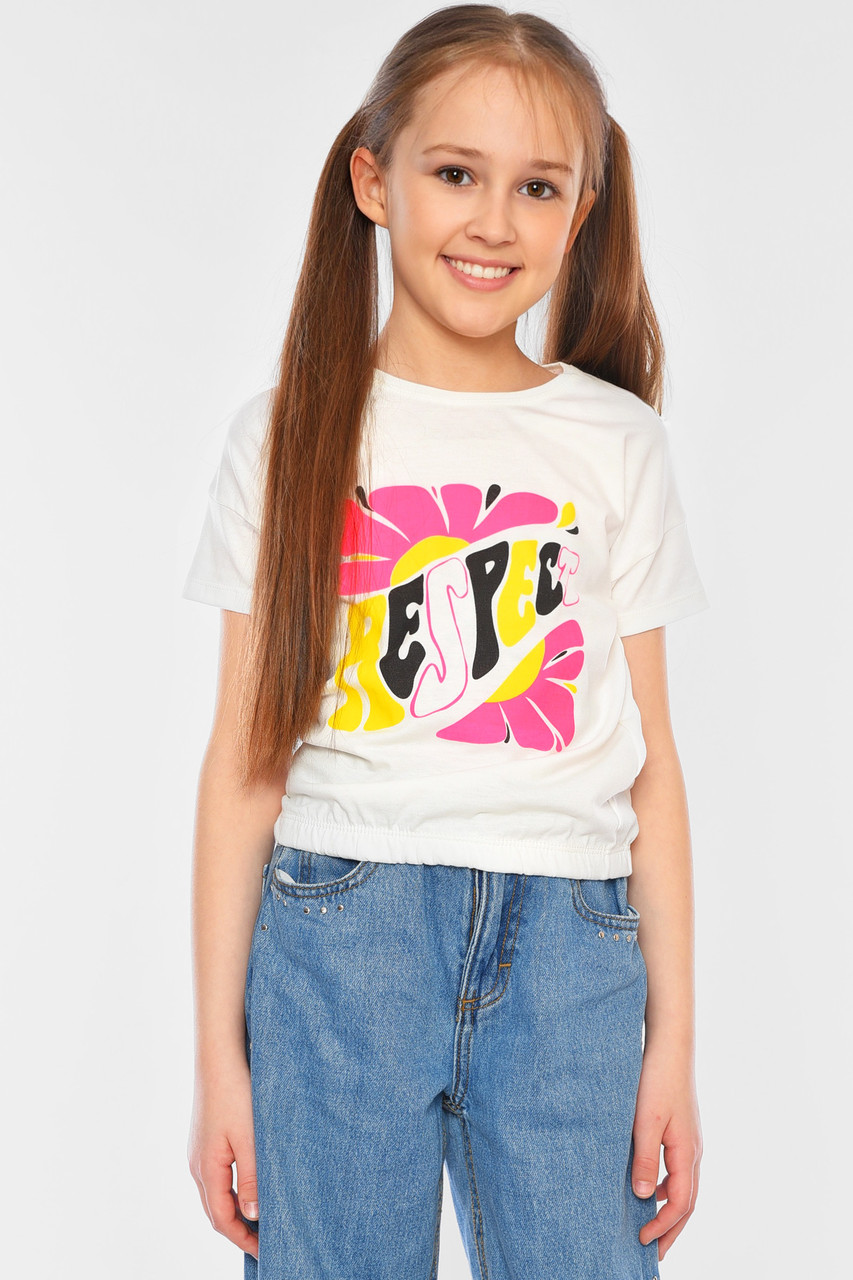 Футболка дитяча для дівчинки молочного кольору 197377M, фото 1