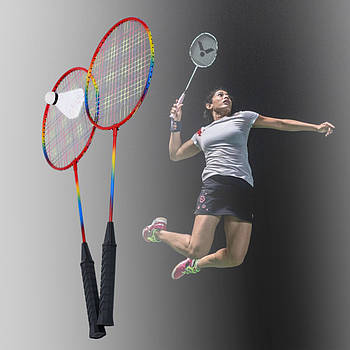 Ракетки 2 шт для бадмінтону з воланчиком 64,5 см Набір металевий для гри на природі