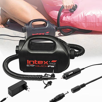 Електричний насос на 220V та від прикурювача для надувних виробів Intex 68609 Чорний