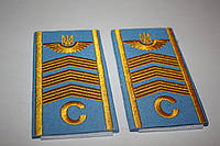 Погони курсантські цивільної авіації на сорочку "С" 3 смуги вишиті жовтим, герб, блакитні