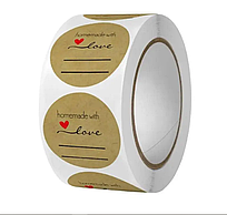 Наклейки в рулоні "Нandmade with love" Ø 25 мм (500 шт.)