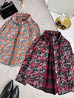 Рубашка в клетку, фланель вареная Турция, 42-46 oversize , красный,розовый, оранжевый