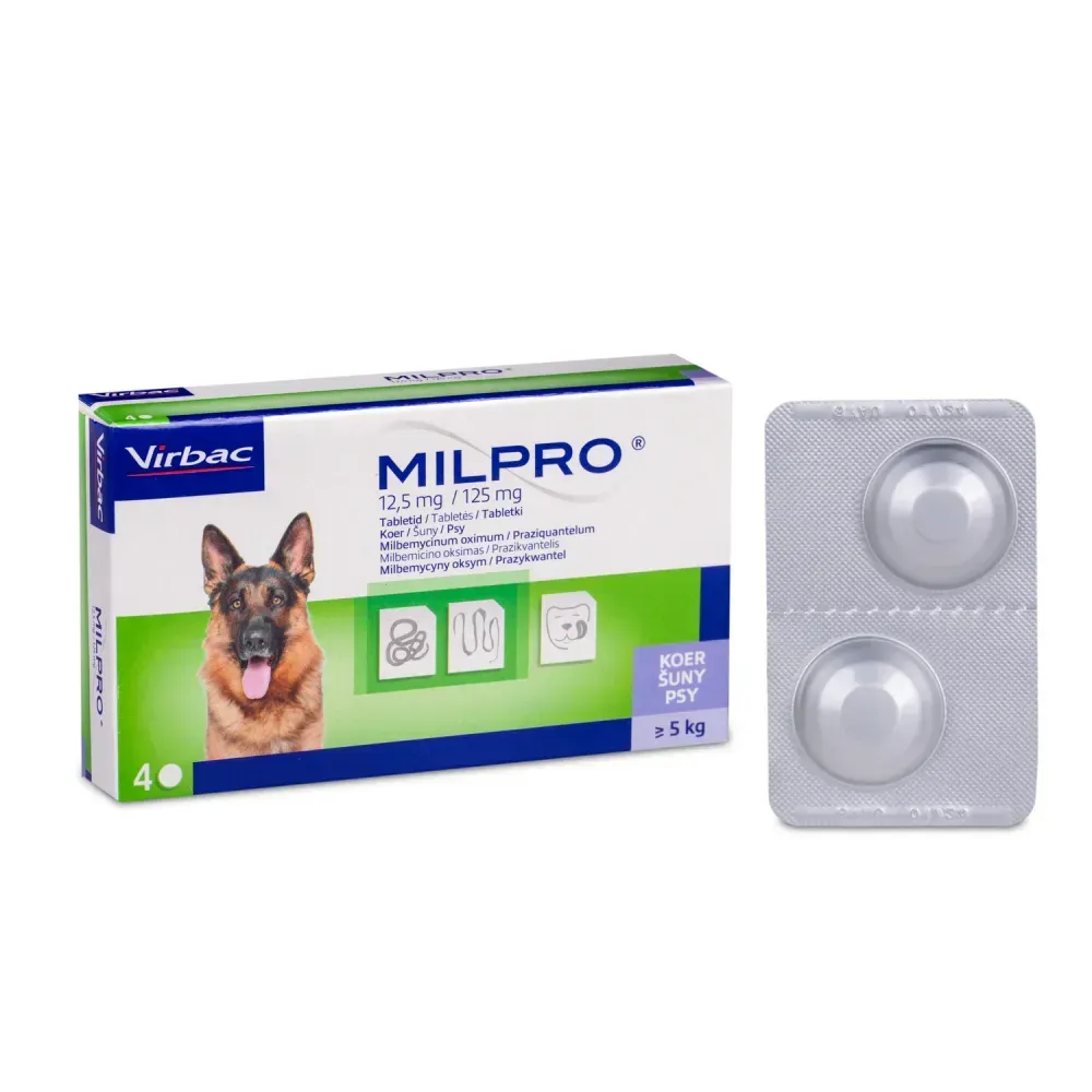 Virbac Milpro 12.5/125 мг (Вірбак Мілпро) таблетки від гельмінтів для собак вагою 5-25 кг 4 шт.