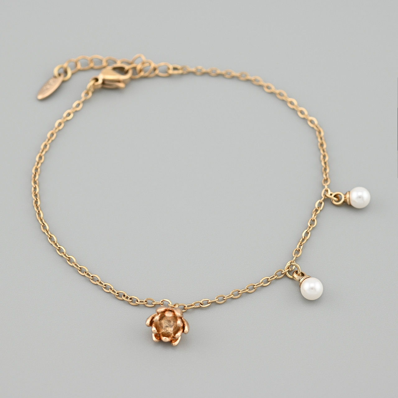 Браслет Водяна лілія 50925 ширина 1.5 мм штучні перли позолота 18К довжина 17+3, фото 1