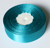 Стрічка атласна бірюзова  2,5 см пакувальна для рукоділля та подарунків рулон 23 м