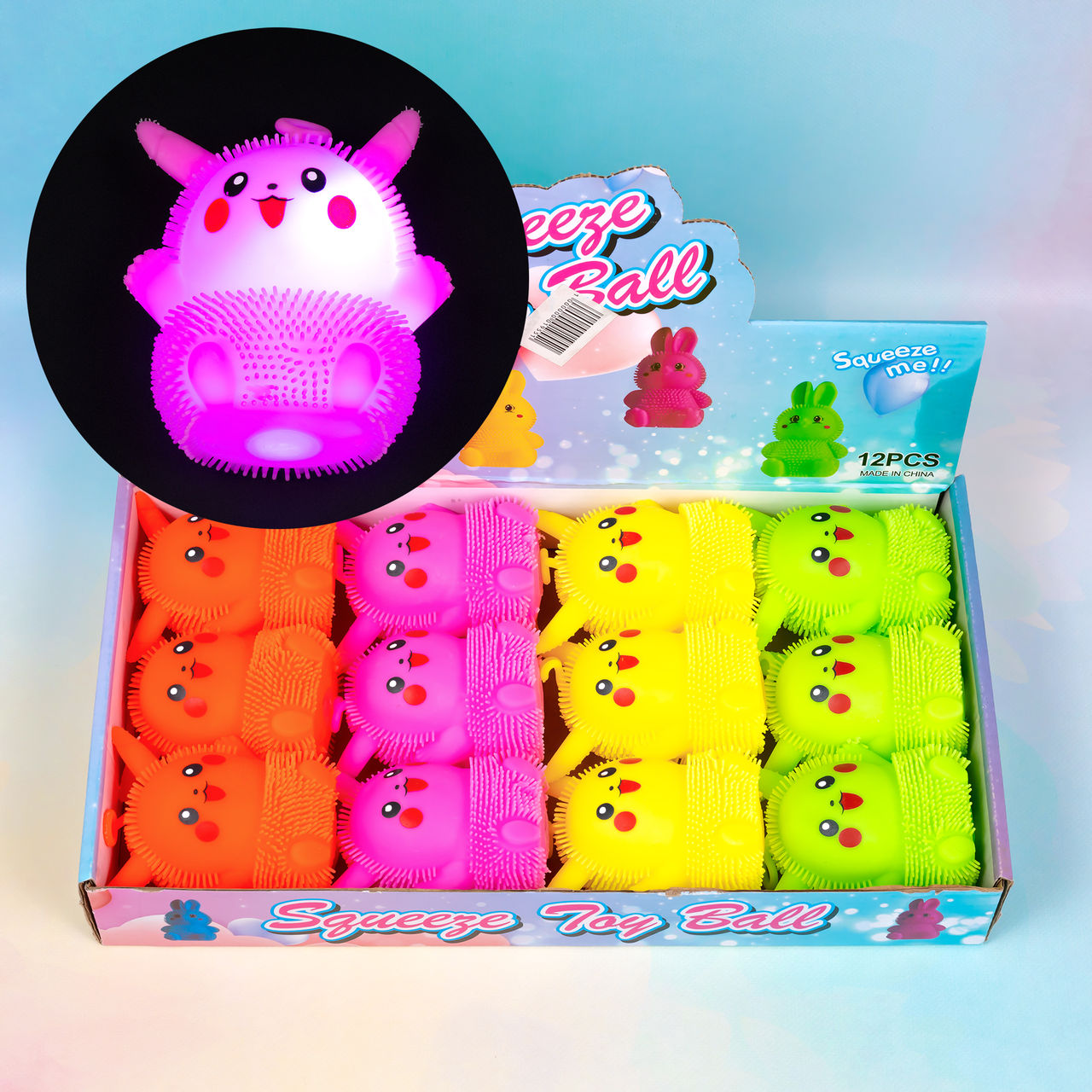 Сяючи силіконові антистрес їжачки Пікачу, 10 см 12 шт в упаковці