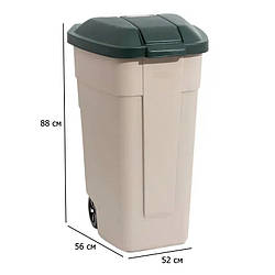 Бак для сміття на колесах 110 л Refuse Bin 52х56 см бежево-зелений пластиковий з кришкою