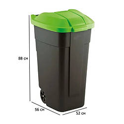 Бак для сміття з кришкою на колесах 110 л Refuse Bin 52х56 см чорно-зелений пластиковий