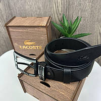 Мужской Ремень Лакост Брендовый Черный Классический Натуральная Кожа С Металлической Пряжкой Lacoste DBUY