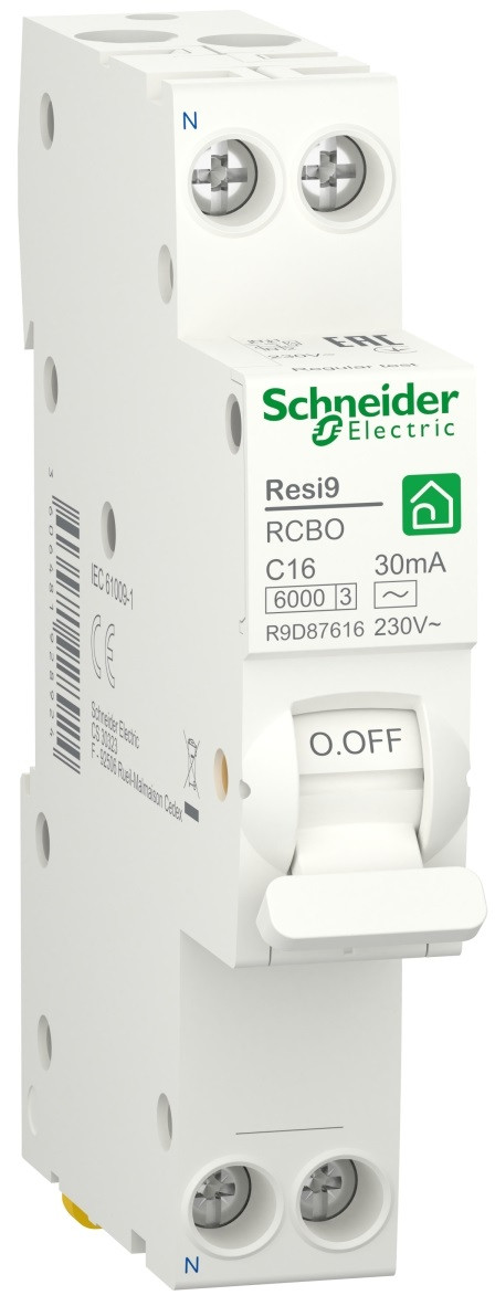 ДИФ АВТ RESI9 6kA 1M 1P+N 16A C 30mA АC, Schneider Electric