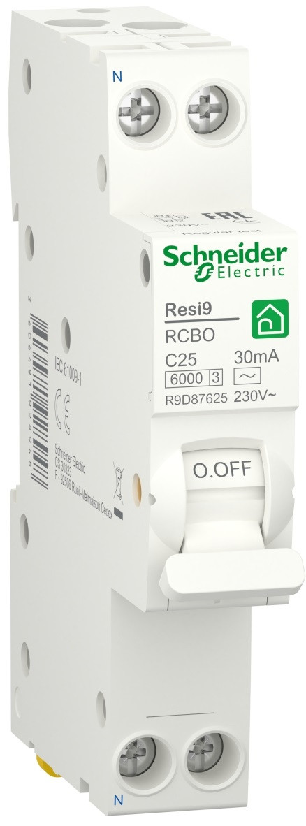ДИФ АВТ RESI9 6kA 1M 1P+N 25A C 30mA АC, Schneider Electric