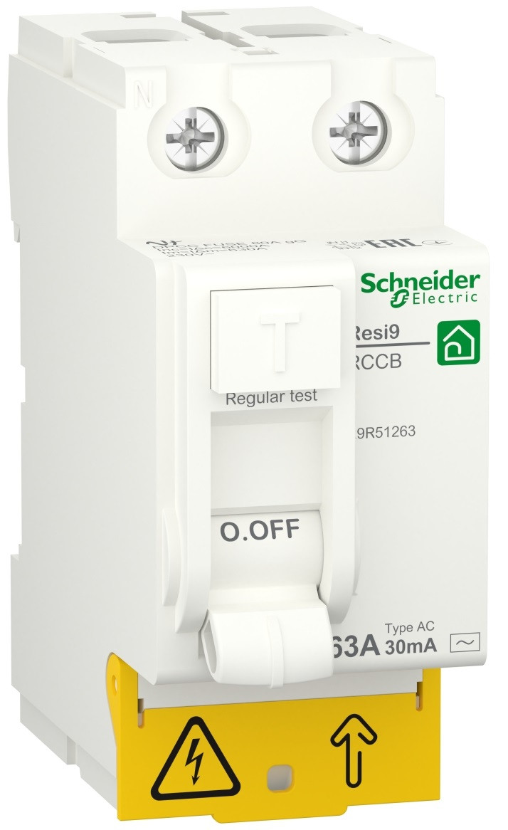 ДИФ РЕЛЕ RESI9 2P 63A 30mA АС, Schneider Electric