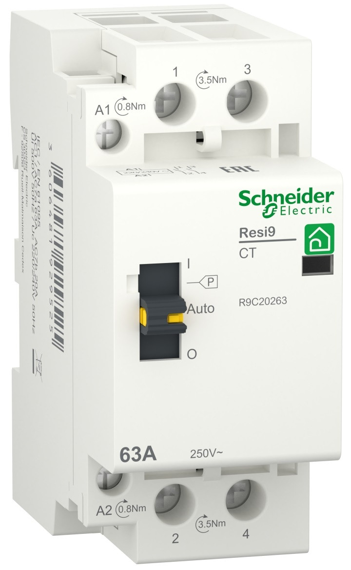 КОНТАКТОР RESI9 1P+N 63A 2NO ~ 230 В/50 Гц, Schneider Electric