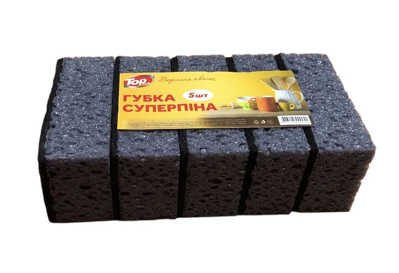 Губка для посуду СУПЕРПЕНУ Toppack 5 шт. чорна