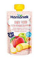 Пюре фруктовое Hamanek Яблоко,персик,банан с витамином С от 4 месяцев, пауч 120г. (Хаме)