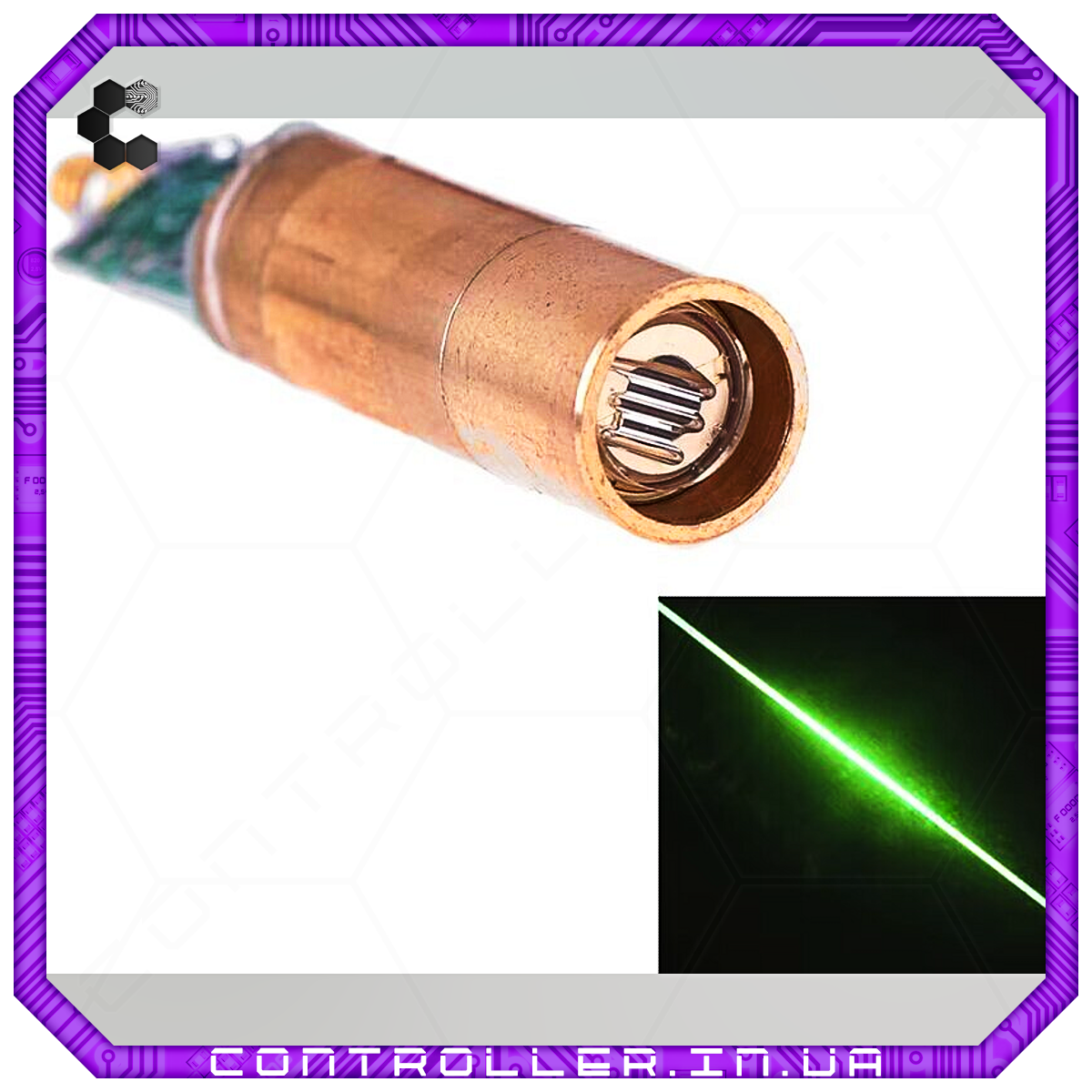 Зелений лазер з регульованим фокусом 30-50мВт 532нм (лінія), фото 1