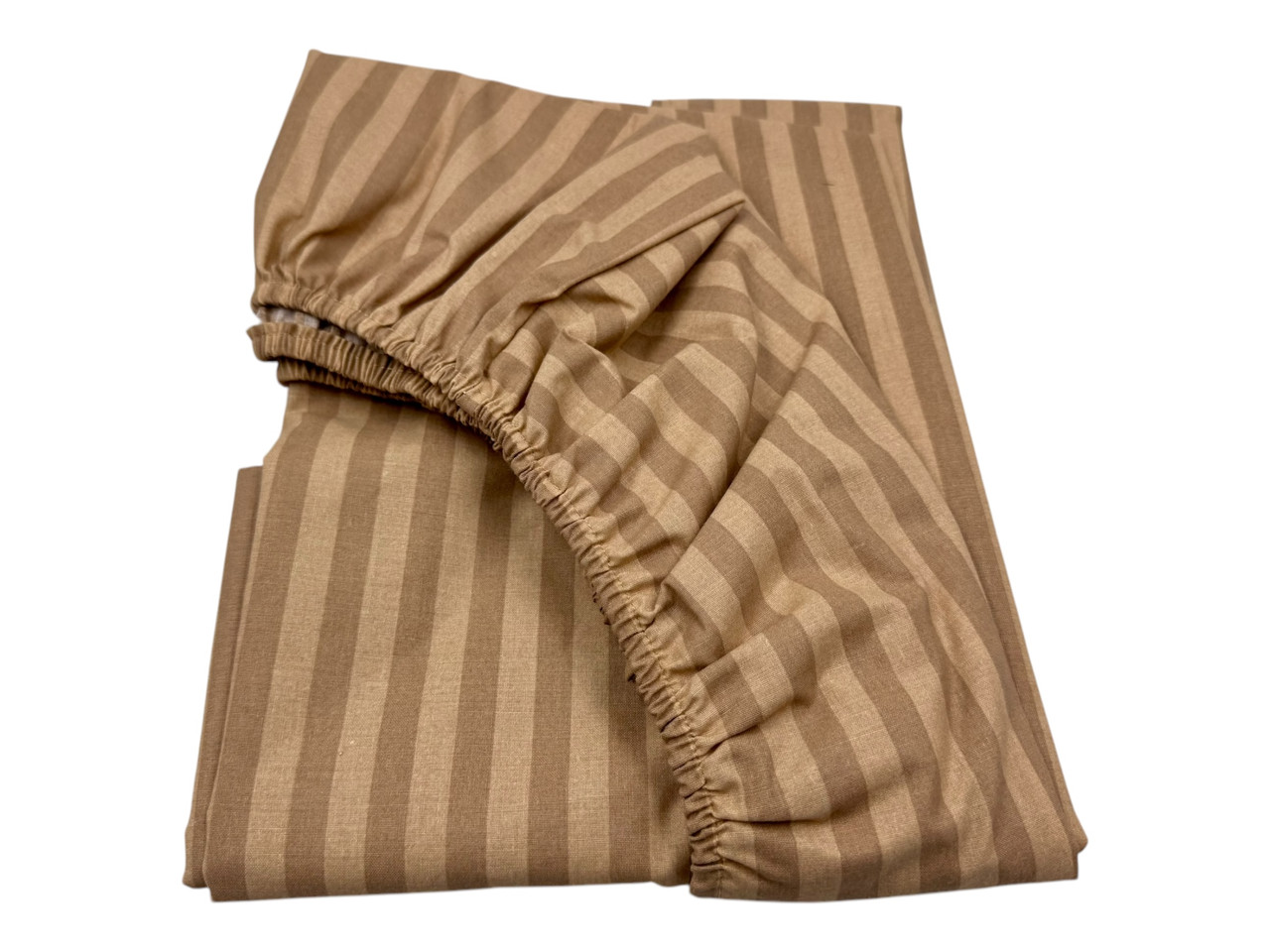 Простирадло на гумці односпальне "Бежева Смужка" | Бязь 80х200 см, фото 1