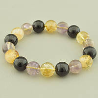 Браслет із натуральних каменів Турмалін Цитрін Аметист 17 см