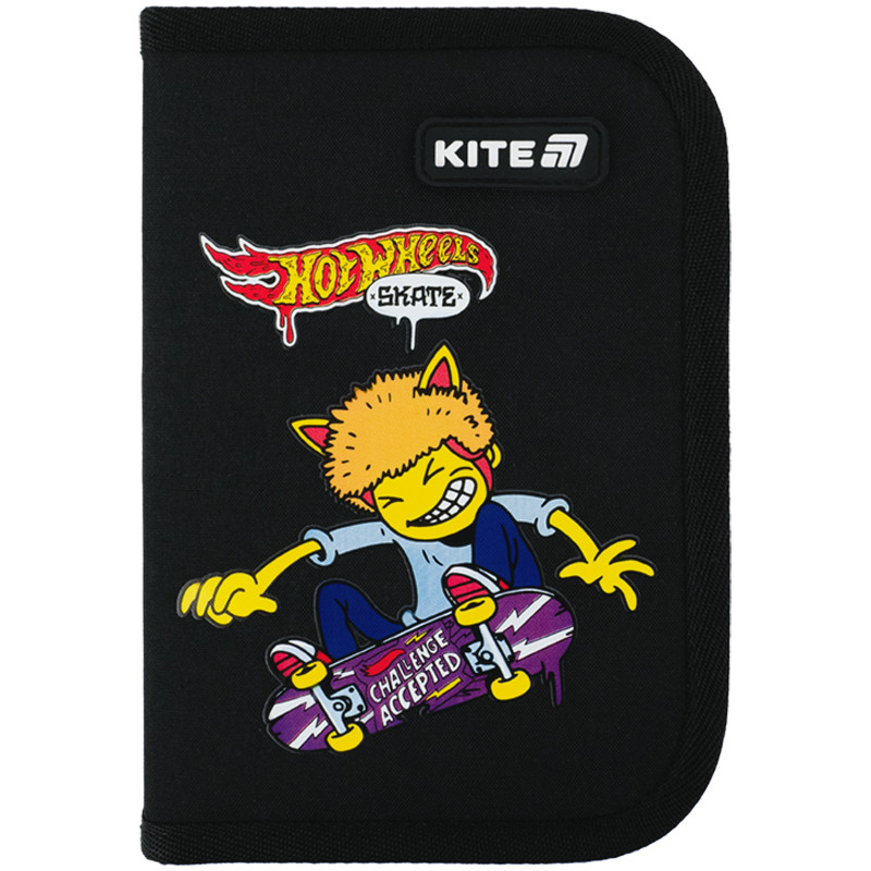 Пенал без наповнення Kite Hot Wheels Skate HW25-622-2, 1 відділення, 2 закоти  20,5х14х4  чорний