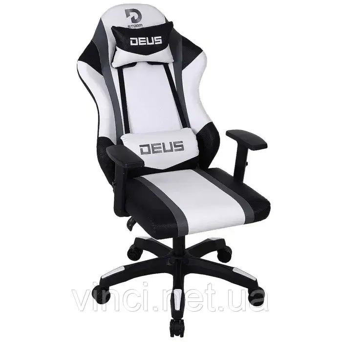 Комп'ютерне крісло DEUS Storm White ЧОРНО-БІЛЕ (екошкіра преміум-класу + вставки з екокарбону), фото 1