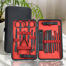 Набір для манікюру педикюру професійний 18 інструментів нержавіюча сталь у футлярі, Чорний