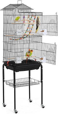 Металева клітка Bird Cage для невеликих папуг і канарок із підставкою й аксесуарами, фото 1