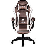 Комп'ютерне крісло із велюрової тканини + Підніжка + 2 подушки DEUS INFERNO Brown КОРИЧНЕВЕ, фото 3