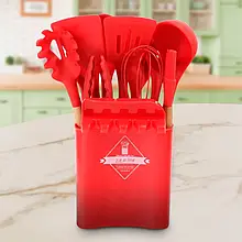 Набір силіконового кухонного приладдя (13 шт.) з відерцем Zepline ZP-053, червоний (4389/1)