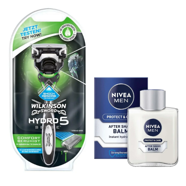 Станок для гоління Wilkinson (Schick) Hydro 5 Sense + Бальзам Nivea Men Protect & Care 100 мл