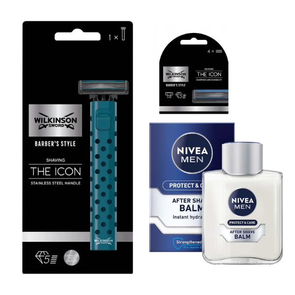 Станок для гоління Wilkinson Sword Barber's Style The Icon + 4 касети + Бальзам Nivea Men Protect & Care 100 мл