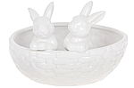 Декоративне кашпо-цукерниця керамічне Кролики в кошику 20 см BonaDi