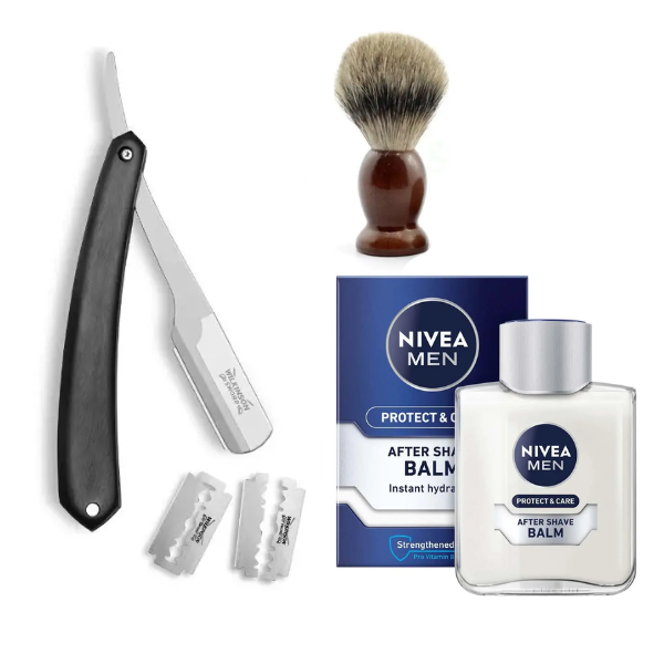 Небезпечна бритва Wilkinson Sword Barber's Style The Pioneer + Помазок Shima + Бальзам Nivea Men Protect & Care 100 мл