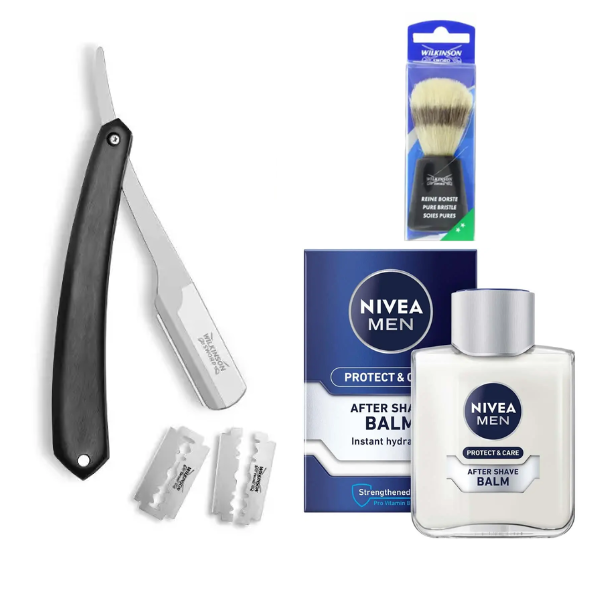 Небезпечна бритва Wilkinson Sword Barber's Style The Pioneer + Помазок + Бальзам Nivea Men Protect & Care 100 мл