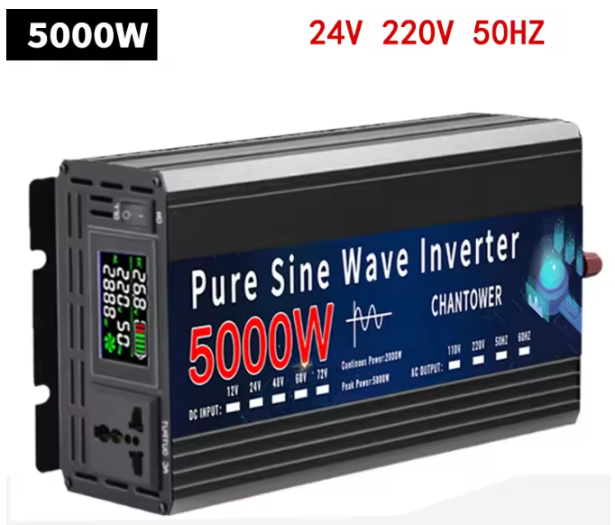 Інвертор 24В в 220В  PURE SINE 5000W з розеткою, чистий синус, для котла та інших приладів, 220V 50Hz