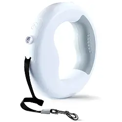 Повідець рулетка з фонариком для собак та кішок 3 метри до 18 кг білий. чорний