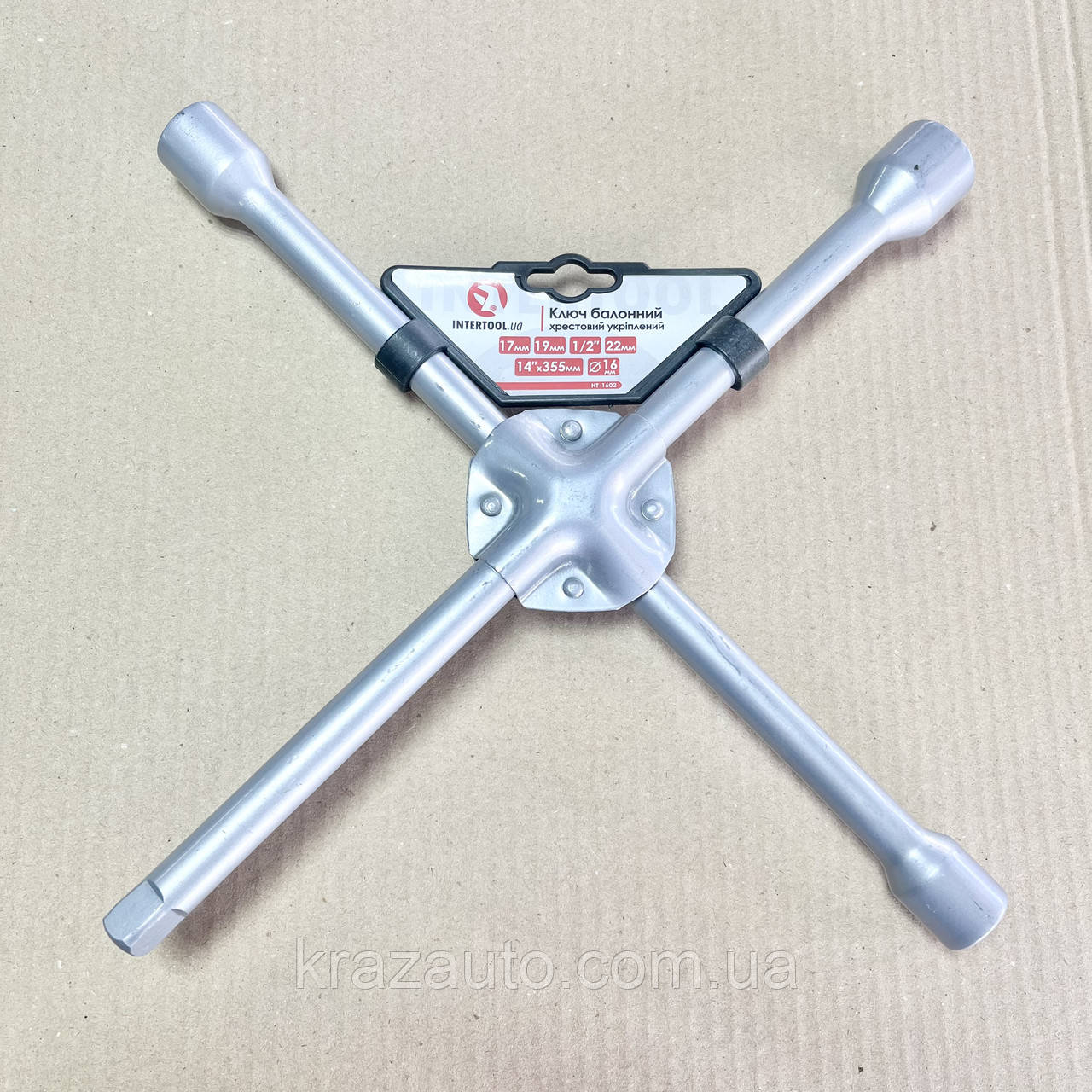 Ключ балонний хрестовий укріплений, 14"x355 мм, D = 16 мм, 17, 19, 21, 22 мм. INTERTOOL HT-1602, фото 1