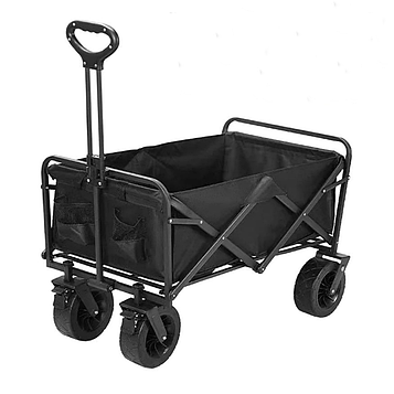 Візок складний 4 колеса з гальмом для пікніка кемпінгу Місткий кошик (87*58*36 см) чорний