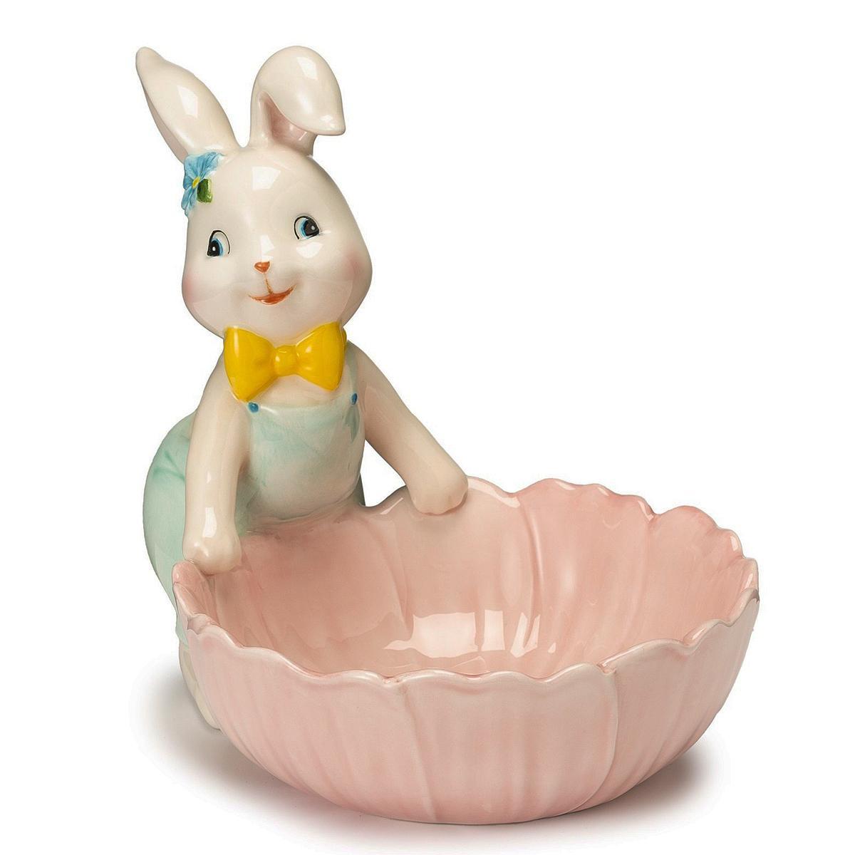 Фруктовниця з кераміки з рожевою чашею «Кролик з квіткою» Palais Royal, фото 1