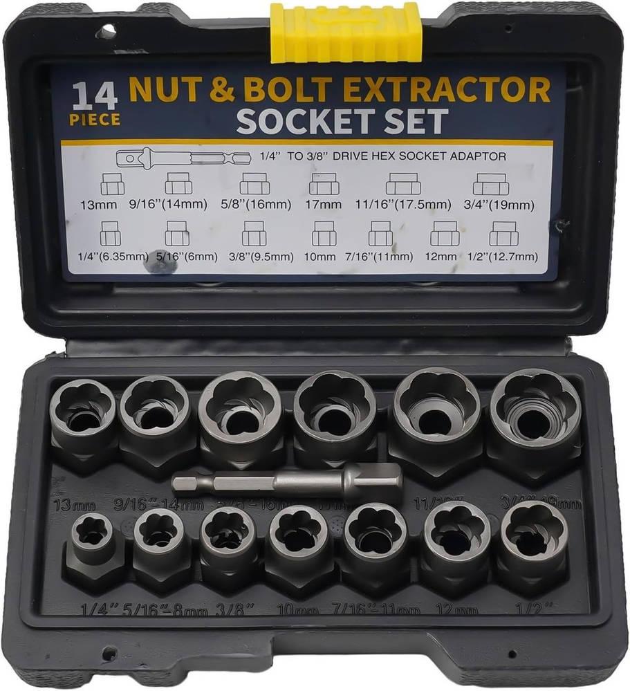 Набір для видалення зірваних болтів і гайок, 14 предметів Nut Extractor ES-14, екстрактори для пошкодженого кріплення