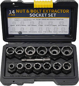Набір для видалення зірваних болтів і гайок, 14 предметів Nut Extractor ES-14, екстрактори для пошкодженого кріплення
