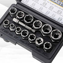 Набір для видалення зірваних болтів і гайок, 14 предметів Nut Extractor ES-14, екстрактори для пошкодженого кріплення, фото 2