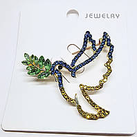 Брошка Finding Голуб миру патріотичний стрази Жовто-блакитні зелені золотиста основа 4.4 см х 4.2 см