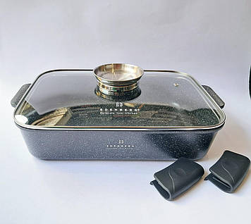 Гусятниця з гранітним покриттям та скляною кришкою Edenberg EB-12123 чорний 4.7 л