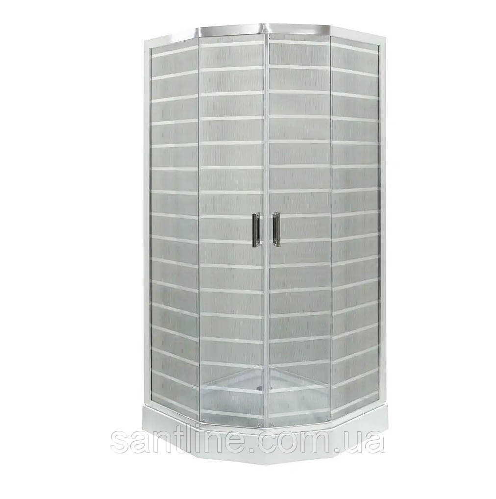 Душова кабіна 90х90х203 Insana Ida White P 92/5 W LN шестикутна низький піддон розсувні двері з малюнком, фото 1